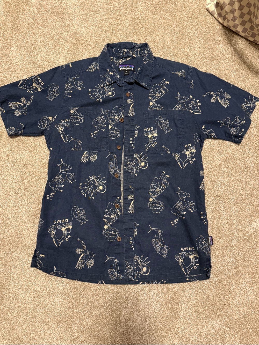 Patagonia Navy Short-Sleeve Button-Down with Light Print